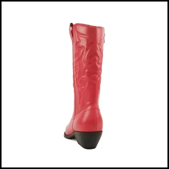 Women's Mid-Calf Western Boots with Pointed Toe and Side Zipper - Picture 3 of 5